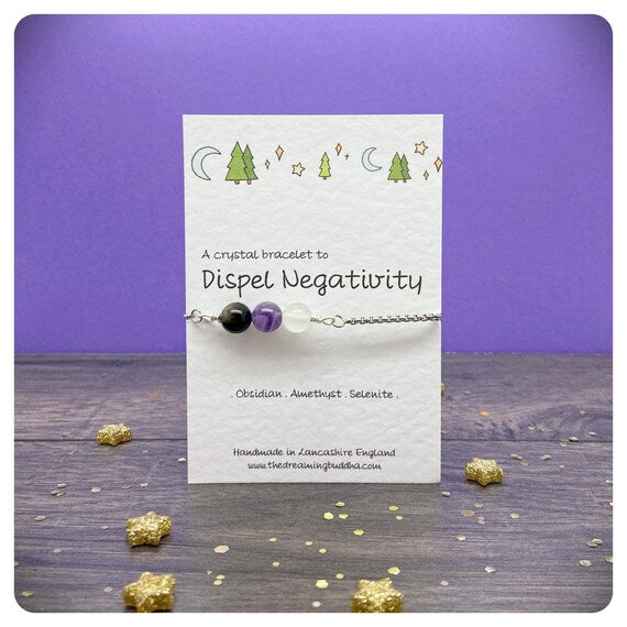 Positive Energy Crystal Bracelet, Negative Vibes Protection Jewellery, Stress Anxiety Support Gift, Psychic Shield Bracelet