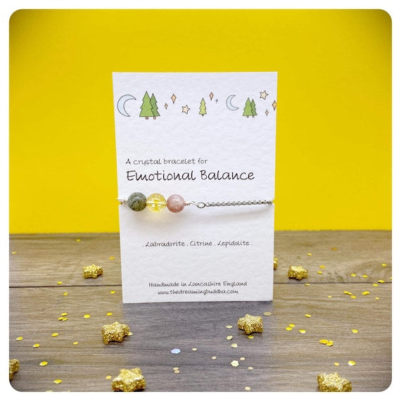 Emotional Balance Crystal Bracelet, Emotional Support Gift, Hormone Support For Her, Calm Emotions, Personalised Crystal Slider Bracelet