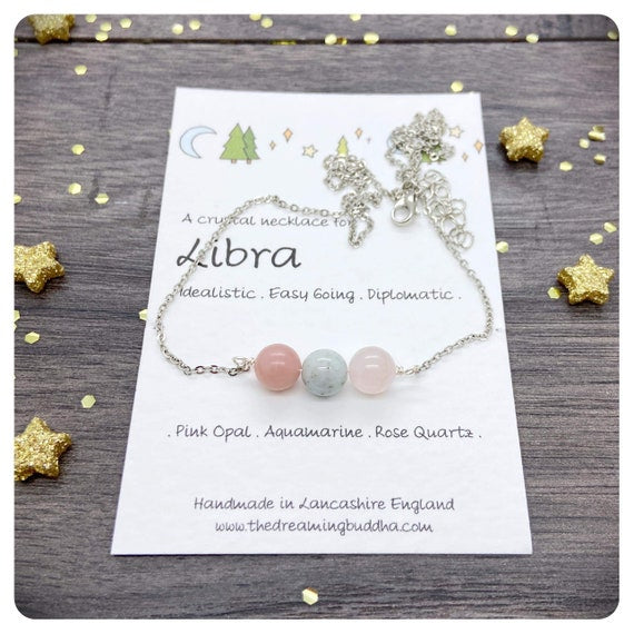 Libra Crystal Necklace, September October Birthday Gift, Zodiac Choker, Personalised Star Sign, Handmade Libra Jewellery, Birthstone Gift