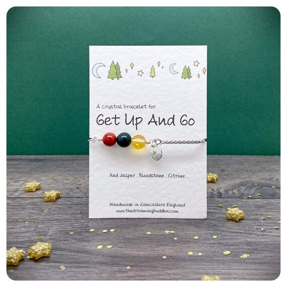 Personalised Get Up and Go Crystal Bracelet, Encouragement Gemstone Jewellery, Mental Health Boost Healing Crystal Bracelet, Uplifting Gift