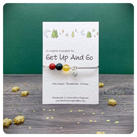 Personalised Get Up and Go Crystal Bracelet, Encouragement Gemstone Jewellery, Mental Health Boost Healing Crystal Bracelet, Uplifting Gift