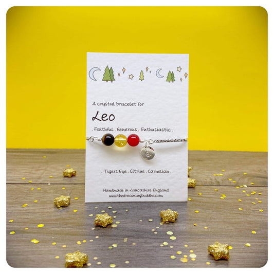 Leo Crystal Slider Bracelet, Personalised Horoscope Gift, July August Birthday Present, Zodiac Jewellery, Leo Star Sign Chain Bracelet