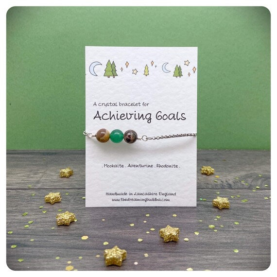 Achieving Goals Crystal Bracelet, Manifest Success Abundance Gemstones, Personalised Motivation Bracelet, Achieve Intentions