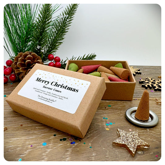 Merry Christmas Incense Cones Set Holistic Home Festive Mix Xmas Scents In Gift Box With Holder Plate