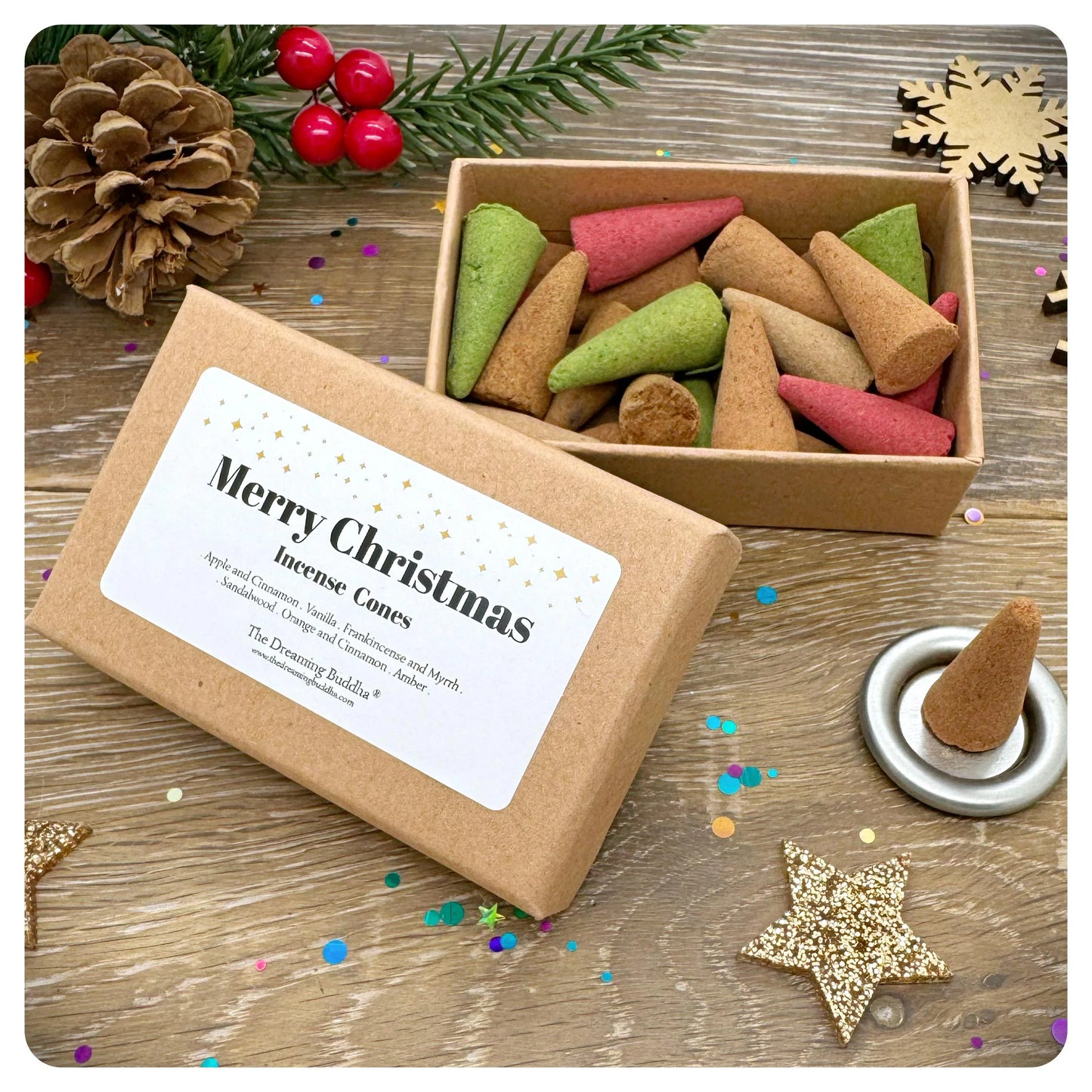 Merry Christmas Incense Cones Set Holistic Home Festive Mix Xmas Scents In Gift Box With Holder Plate
