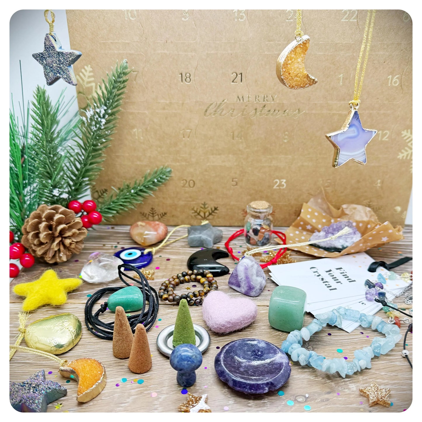 Delux 24 Day Crystal Advent Calendar Filled With Crystals Chocolate Carvings Gifts Luxury Spiritual Christmas Countdown Present For Her