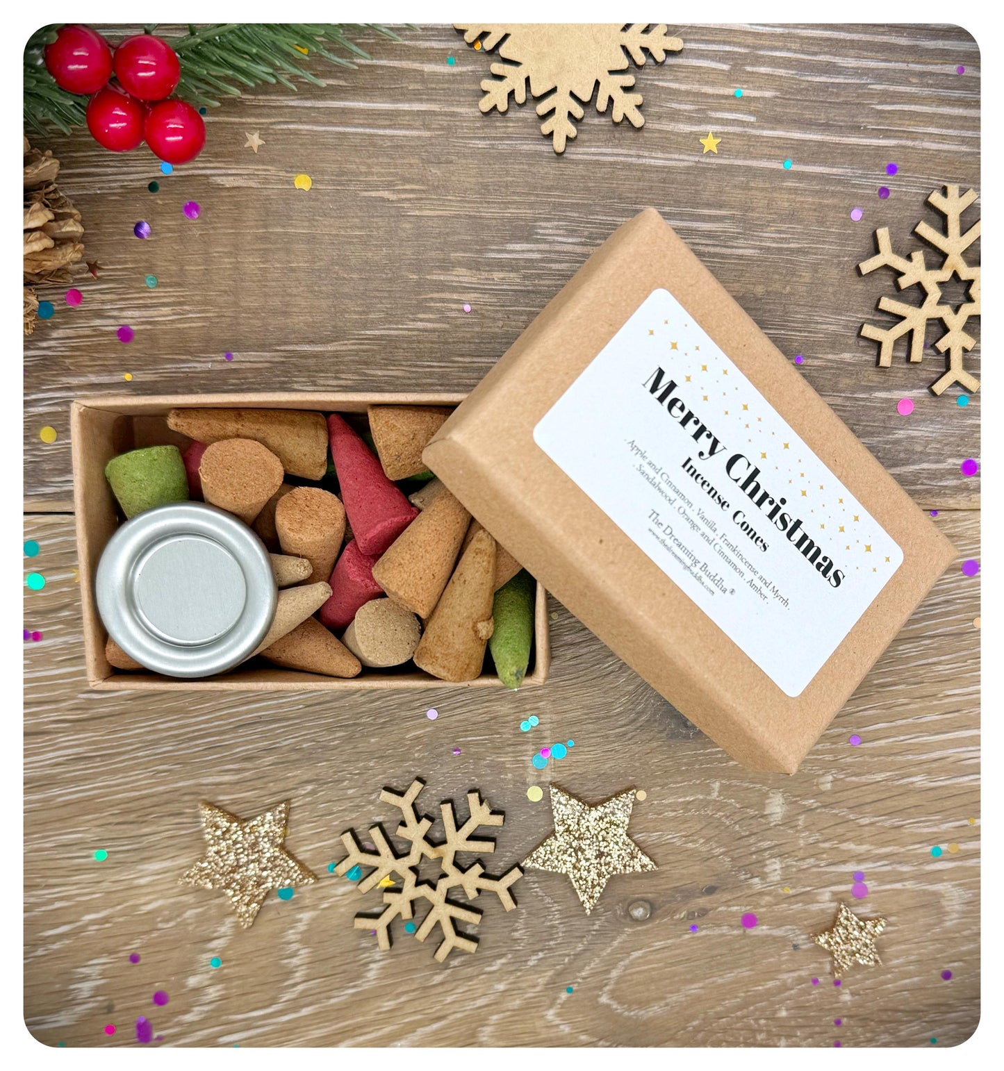 Merry Christmas Incense Cones Set Holistic Home Festive Mix Xmas Scents In Gift Box With Holder Plate