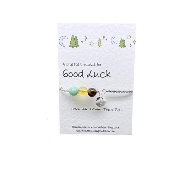 Good Luck Personalised Crystal Bracelet, Manifest Success, Student Exam Gift, Crystal Jewellery For Good Luck, New Job Leaving Present