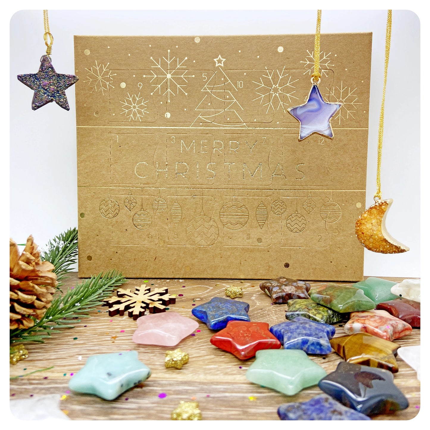 Star Advent Calendar, Natural Crystals, Carved Star Crystals, Crystal Lover Christmas Gift, Beginners Crystal Set, Genuine Gemstones