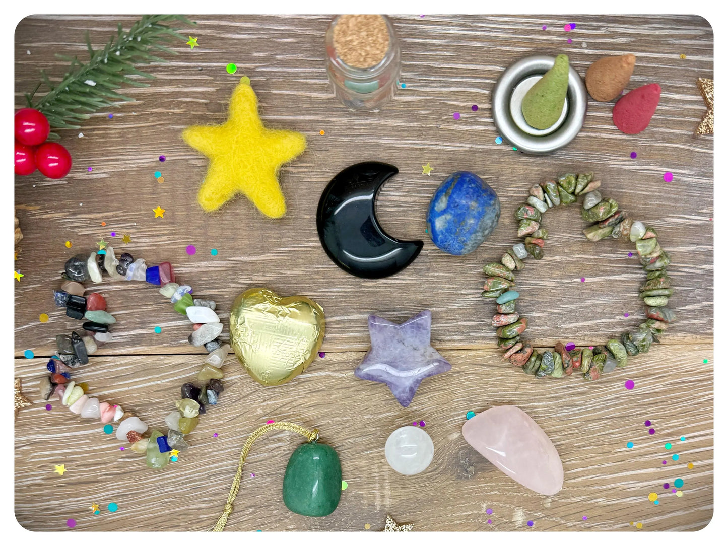 Luxury 12 Day Crystal & Gifts Advent Calendar For Her Delux Gemstone Crystal Carvings Bracelets, Tumbles Christmas Gift