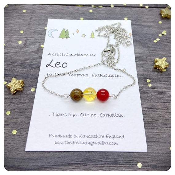 Leo Silver Necklace, July August Birthday Jewellery, Star Sign Crystals, Personalised Zodiac Necklace, Birthday Silver Chain Choker