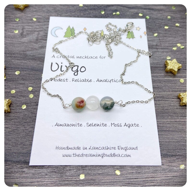 Virgo Crystal Necklace, Personalised Star Sign Jewellery, Zodiac Silver Choker, August September Birthstone Gift