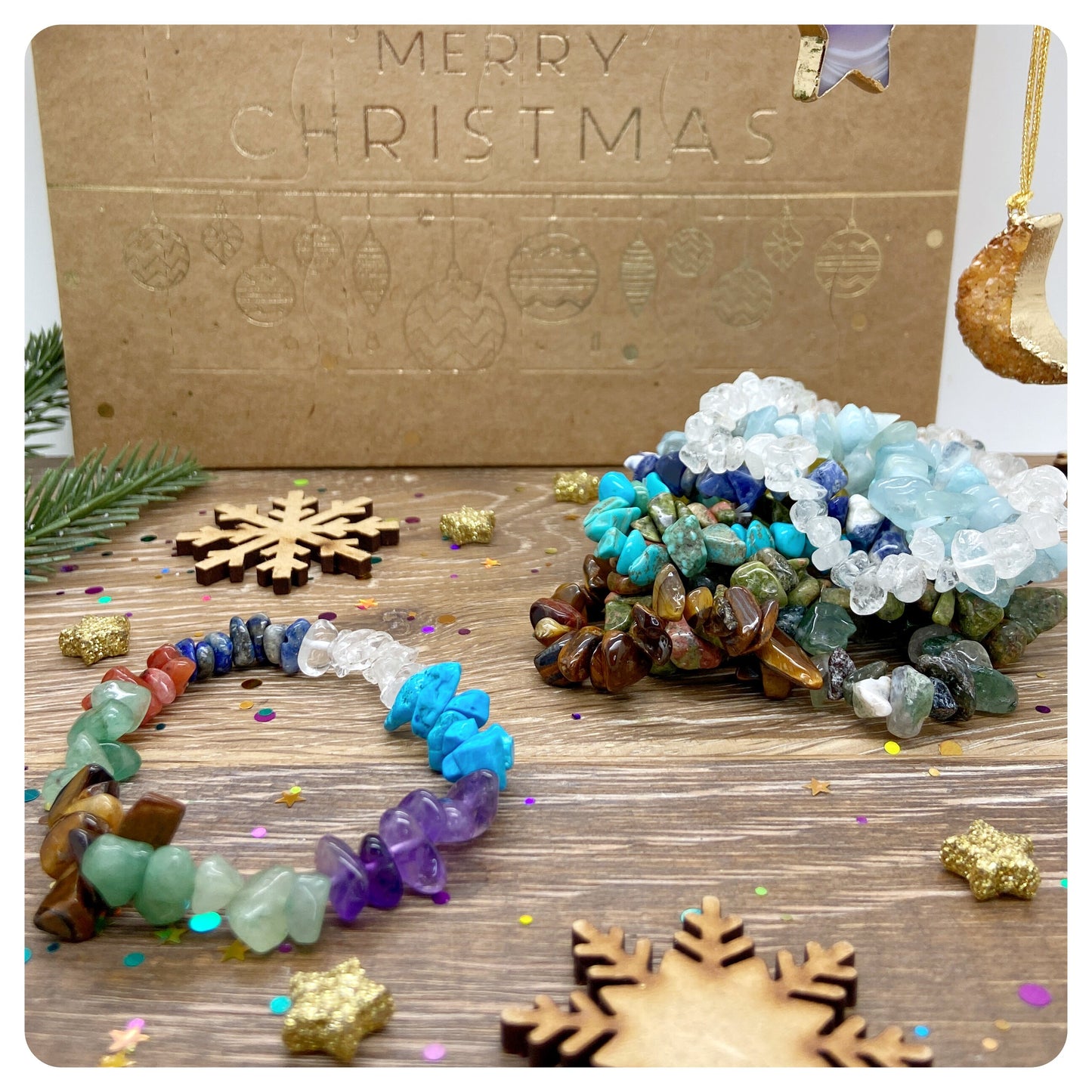 Christmas Crystal Bracelet Advent Calendar, 12 Days of Crystal Chip Bracelets, Gemstone Lover Christmas Gift