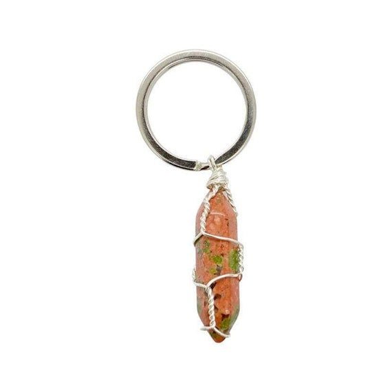 Unakite Crystal Point Keyring, Handmade Wire Wrapped Keychain, Unisex Unakite Gift, Unakite Gift Box , Hand Wrapped Crystal Point