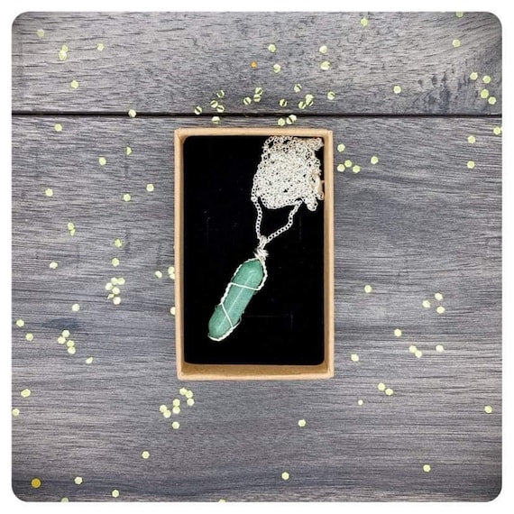 Long Chain Aventurine Point Necklace, Wire Wrapped Green Aventurine, Personalised Good Fortune Gemstone, Manifest Abundance Crystal