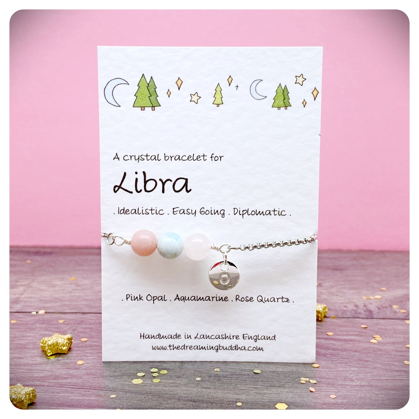 Libra Crystal Bracelet, Personalised Star Sign Jewellery, Birthstone Gift, Birthday Gift Card, September October Zodiac Bracelet
