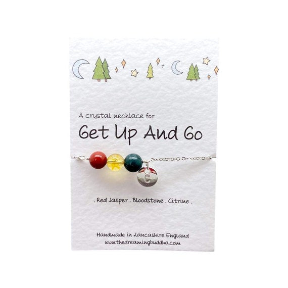 Motivational Silver Necklace, Get Up And Go Gift, Energising Crystals, Lost Mojo Support, Procrastination Tool, You Can Do It Card