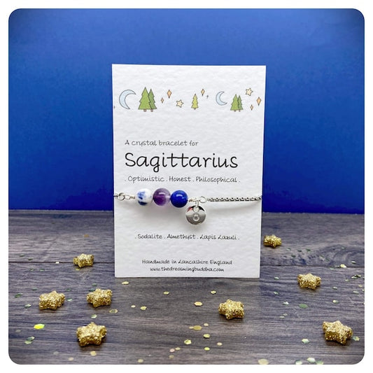 Sagittarius Adjustable Bracelet, Personalised Zodiac Jewellery, November December Birthstone Gift, Star Sign Crystal Bracelet