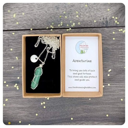 Long Chain Aventurine Point Necklace, Wire Wrapped Green Aventurine, Personalised Good Fortune Gemstone, Manifest Abundance Crystal