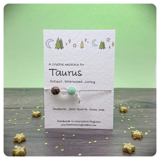 Taurus Crystal Necklace,Personalised Star Sign Jewellery, Personalised Taurus Gift, Crystal Star Sign Silver Necklace, April May Birthday