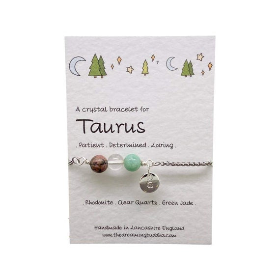Taurus Personalised Crystal Bracelet, April May Zodiac Birthday Gift, Astrology Crystal Jewellery, Horoscope Slider Bracelet