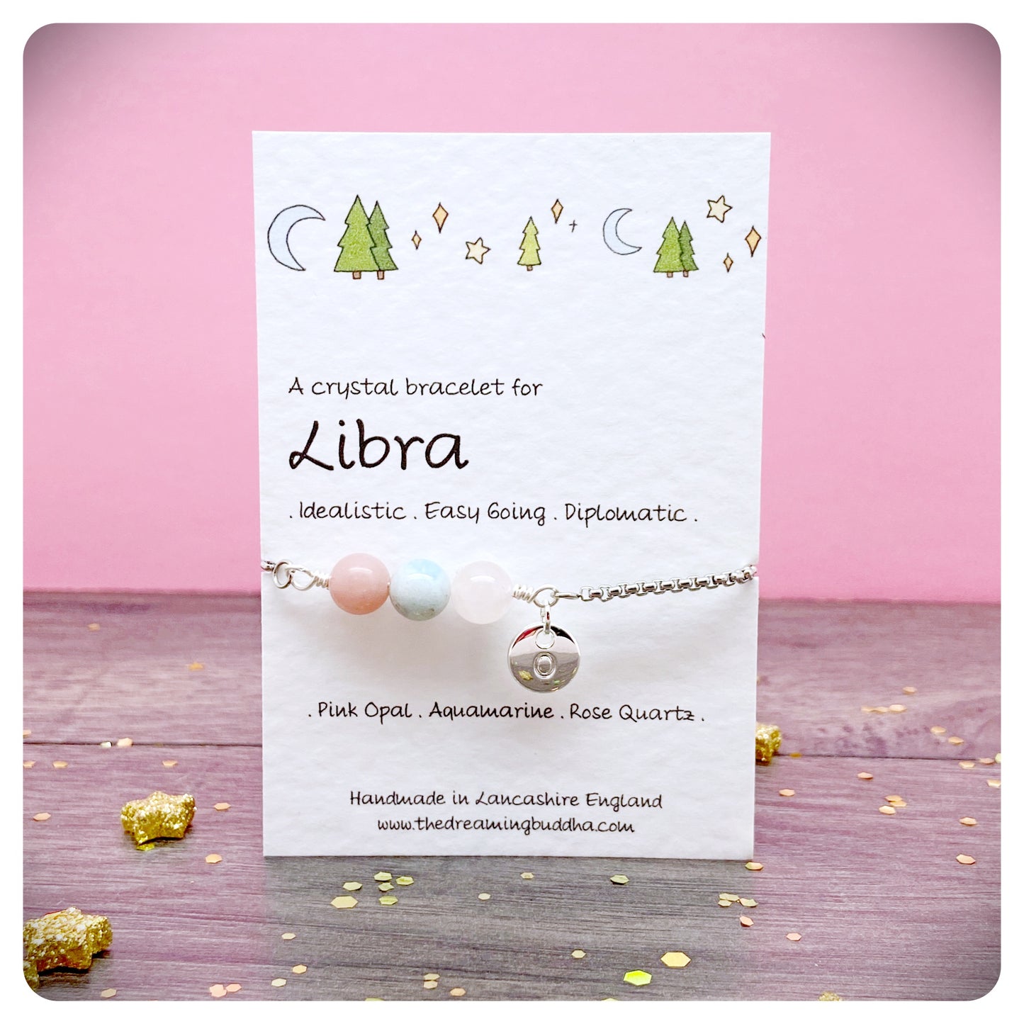 Libra Crystal Bracelet, Personalised Star Sign Jewellery, Birthstone Gift, Birthday Gift Card, September October Zodiac Bracelet