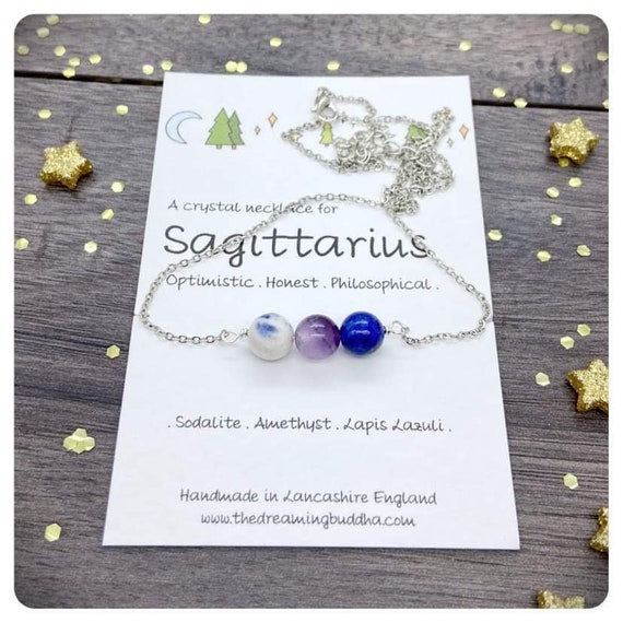 Sagittarius Crystal Necklace, Gemstone Star Sign Jewellery, Personalised Zodiac Necklace, Silver Birthstone Necklace, Sagittarius Choker