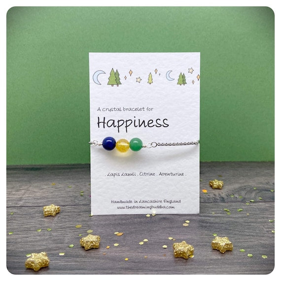 Happiness Crystal Bracelet, Choose Joy Friendship Gift, Positivity Crystals, Happy Intentions Bracelet, Positive Feel Better Jewellery