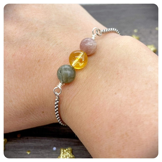Emotional Balance Crystal Bracelet, Emotional Support Gift, Hormone Support For Her, Calm Emotions, Personalised Crystal Slider Bracelet