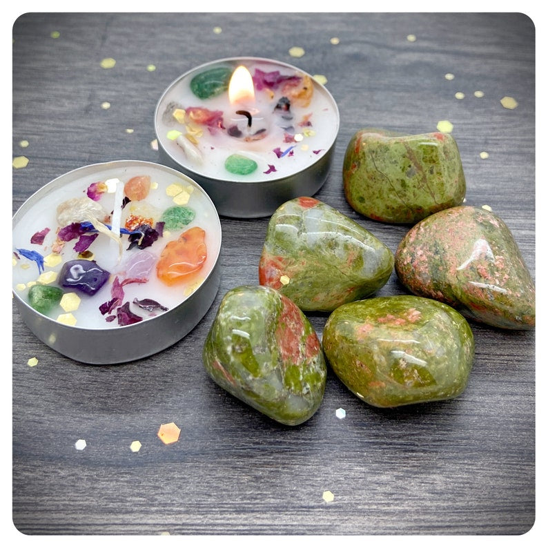 Unakite Tumbled Gemstone & Candle Gift Set