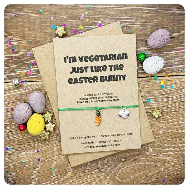 Vegetarian Easter Gift, Veggie Bunny Wish Bracelet, Easter Rabbit Wish Bracelet, Personalised Easter Wish Bracelet, Funny Bunny Easter Card