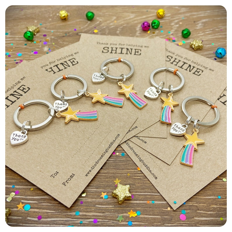 Thank You For Helping Me SHINE Teacher Gift, End Of Term Keyworker Keyring, Personalised Classroom Assistant Keychain, End Of Term Card
