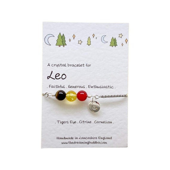 Leo Crystal Slider Bracelet, Personalised Horoscope Gift, July August Birthday Present, Zodiac Jewellery, Leo Star Sign Chain Bracelet