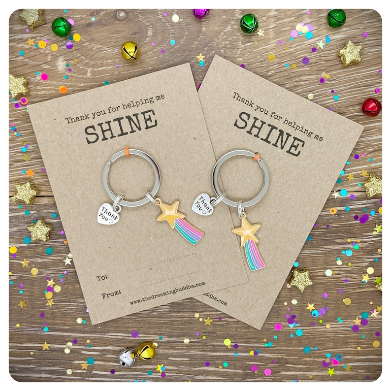 Thank You For Helping Me SHINE Teacher Gift, End Of Term Keyworker Keyring, Personalised Classroom Assistant Keychain, End Of Term Card