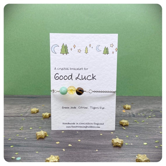 Good Luck Personalised Crystal Bracelet, Manifest Success, Student Exam Gift, Crystal Jewellery For Good Luck, New Job Leaving Present