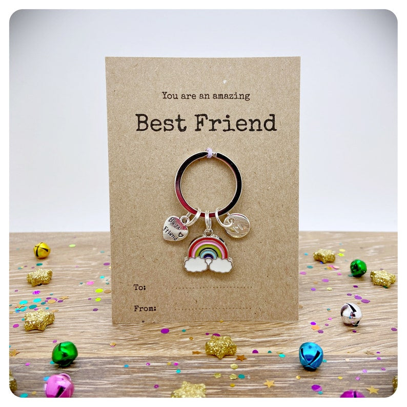 Best Friend Rainbow Keychain, Personalised Enamel Rainbow Keyring, LGBT Gift, Friend Appreciation Present, Personalised Letter Keyring