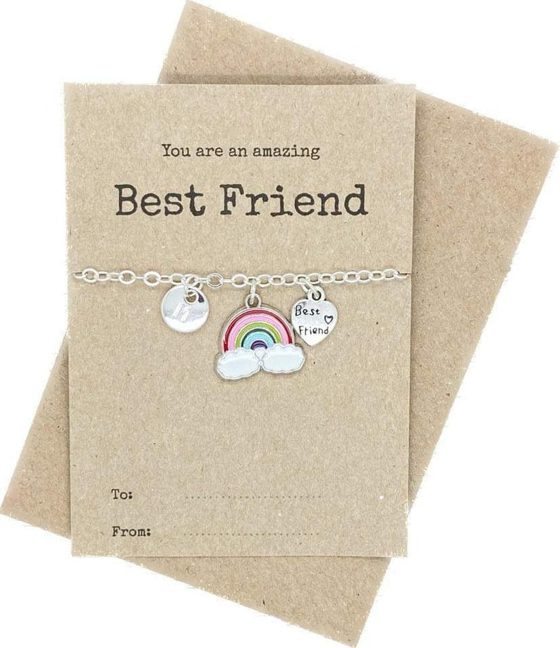 School Best Friend Rainbow Necklace, BFF Birthday Gift, Friendship Thank You Card, Personalised Bestie Jewellery