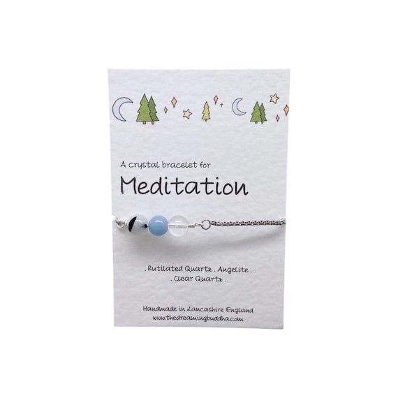 Meditation Adjustable Bracelet, Mindfulness Crystal Jewellery, Gemstone Mala Bracelet, Personalised Yoga Birthday Gift, Healing Crystal Card