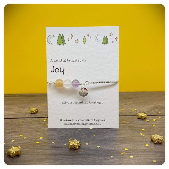 Joy Adjustable Slider Bracelet, Personalised Positivity Crystals, Gift For Depression , Cheer Up Friendship Present, Feeling Down Bracelet