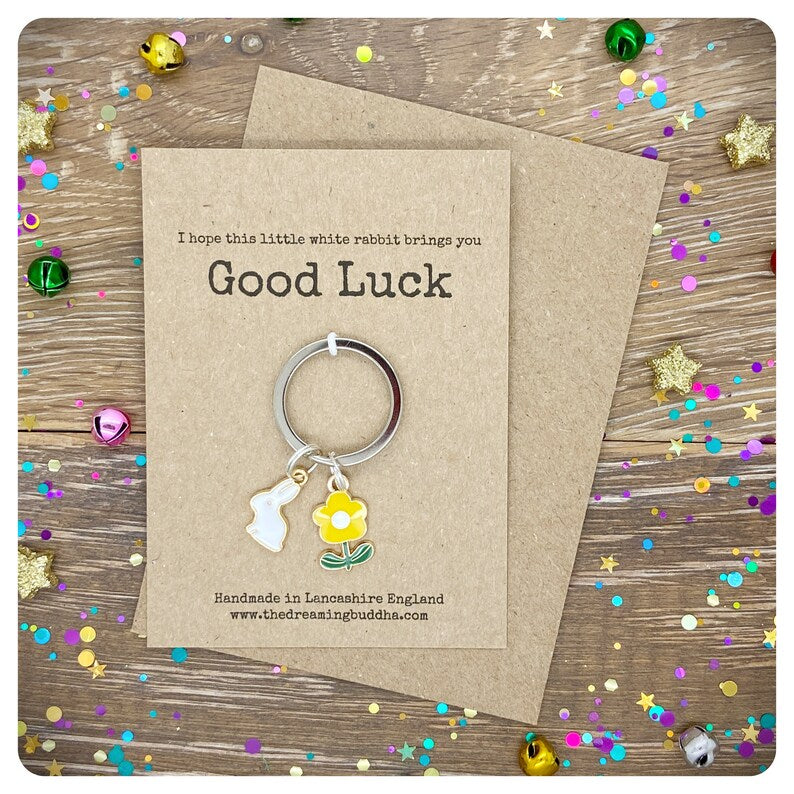 Good Luck Rabbit Keyring, Lucky Driving Test Gift, New School Bag Charm, Exam Luck, New Job Card, Thinking Of You, Lucky Bunny Keychain