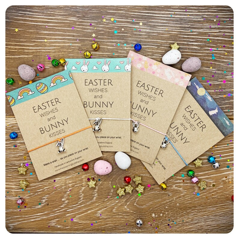 Pack of 4 Easter Wishes Egg Hunt Cards, Easter Kisses Wish Bracelets