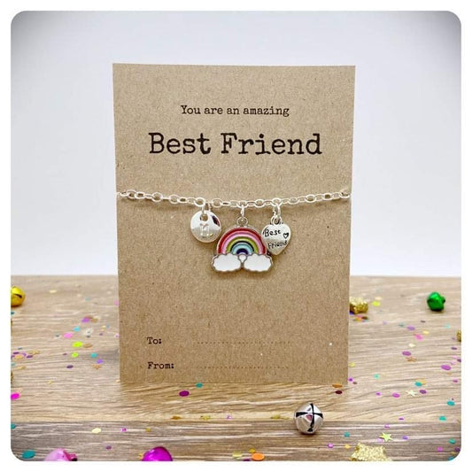 School Best Friend Rainbow Necklace, BFF Birthday Gift, Friendship Thank You Card, Personalised Bestie Jewellery