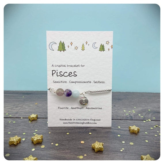 Pisces Birthstone Crystal Bracelet, Zodiac Crystal Gift, February March Birthday, Star Sign Gift For Her, Horoscope Jewellery