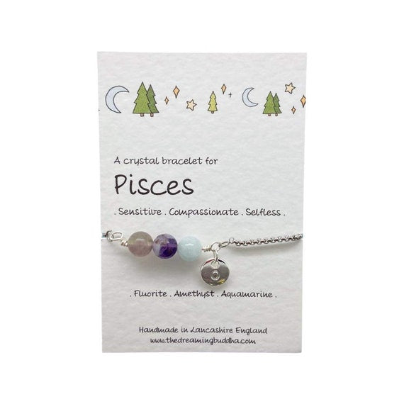 Pisces Birthstone Crystal Bracelet, Zodiac Crystal Gift, February March Birthday, Star Sign Gift For Her, Horoscope Jewellery