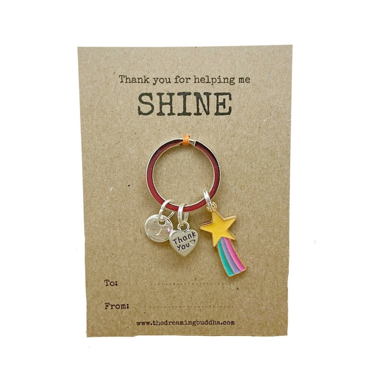 Thank You For Helping Me SHINE Teacher Gift, End Of Term Keyworker Keyring, Personalised Classroom Assistant Keychain, End Of Term Card