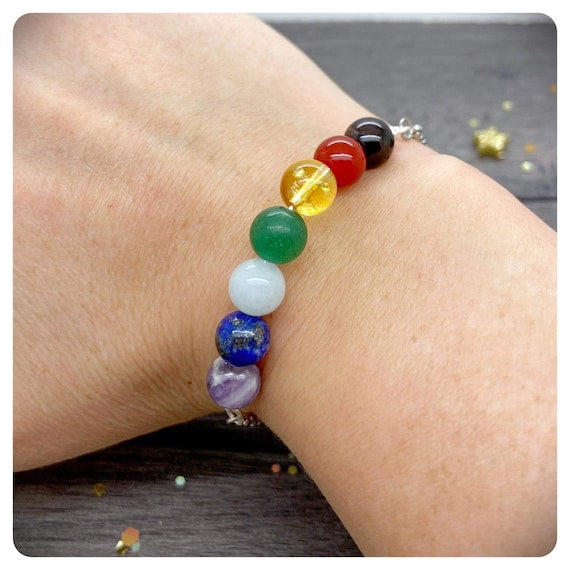 Adjustable Chakra Bracelet, Chakra Balancing Crystal Jewellery, 7 Chakra Healing Bracelet, Spiritual Yoga Gift, Healing Chakra Gemstones