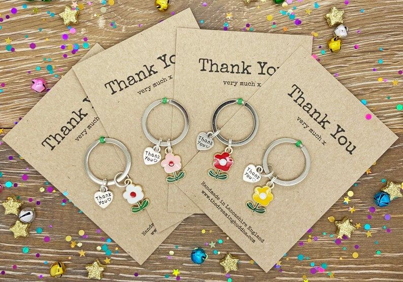 Set Of 4 Thank You Keyrings, Pack Of Four Appreciation Gifts, Bulk Thank You Presents, School Teacher Gifts, Employee Thanks, Business Gift