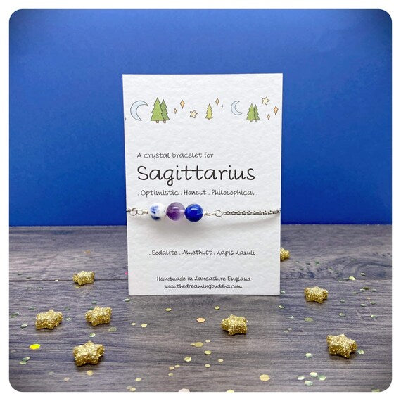 Sagittarius Adjustable Bracelet, Personalised Zodiac Jewellery, November December Birthstone Gift, Star Sign Crystal Bracelet