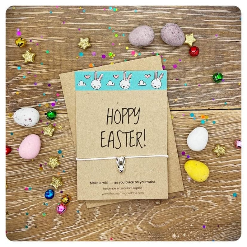 Hoppy Easter Card, Easter Wish Bracelet, Cute Easter Basket Filler, Easter Egg Hunt Prize, Easter Friendship Postal Gift