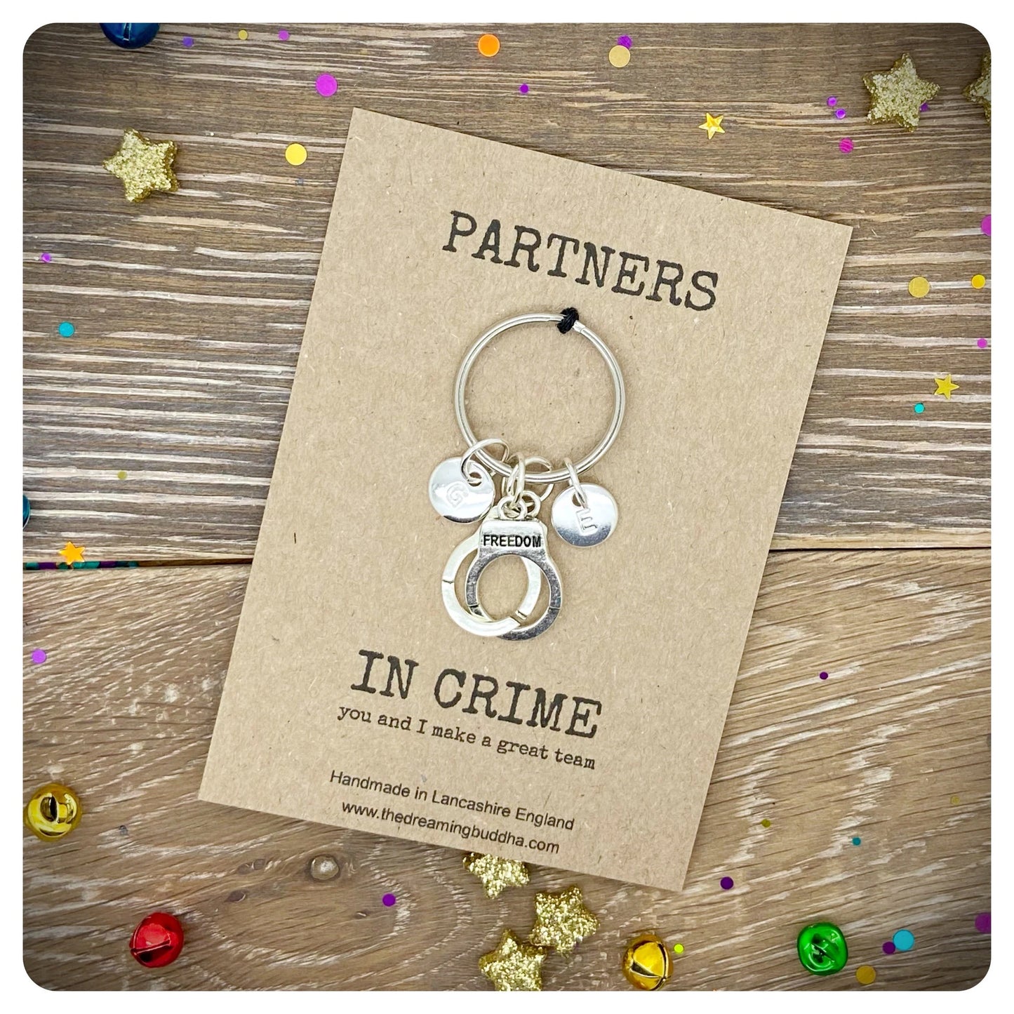 Partners In Crime Keyring Card, Handcuff Keychain, Personalised Best Friend Keyring Bag Charm, Partners In Crime Gift, Handmade Keyring Gift